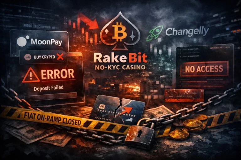 RakeBit Status Check: “Buy Crypto” Funding Route Fails — Have MoonPay and Changelly Pulled Support From the No-KYC Casino?