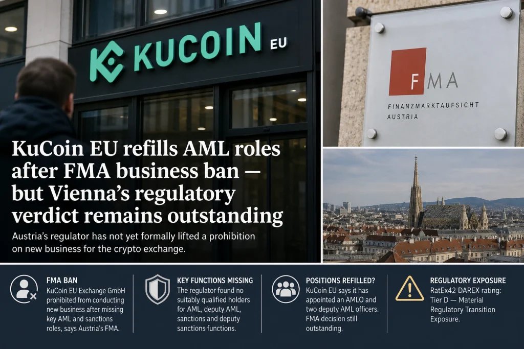 KuCoin EU Refills AML Roles After FMA Business Ban — But Vienna’s Regulatory Verdict Remains Outstanding