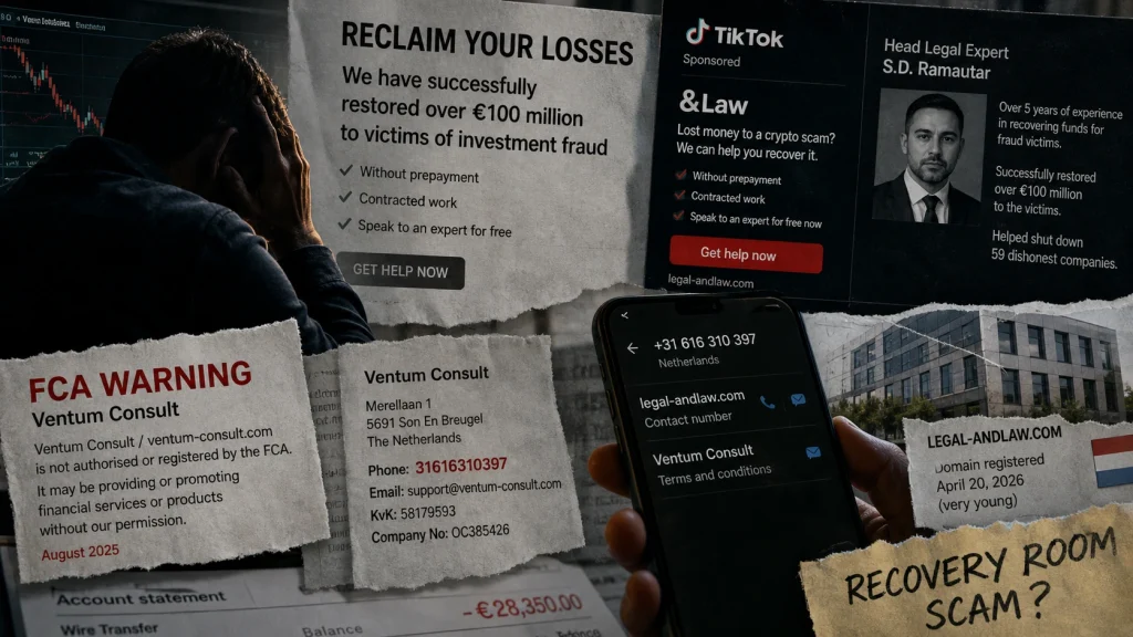 Dutch Recovery-Room Alert: legal-andlaw.com Targets Crypto Victims on TikTok — Phone Number Traces Back to FCA-Warned Ventum Consult