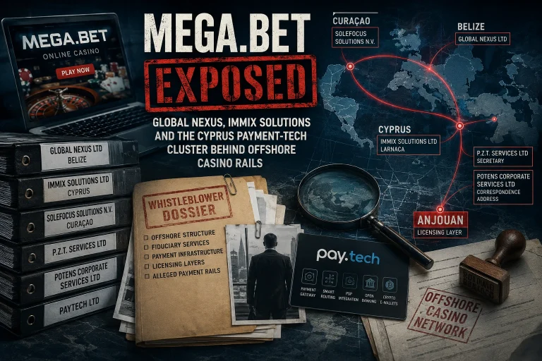 Mega.bet Exposed: Global Nexus, IMMIX Solutions, And The Cyprus Payment-Tech Cluster Behind Offshore Casino Rails