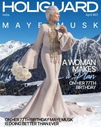 A screenshot of Maye Musk on the cover of the Holiguard magazine from a now-deleted Instagram post.